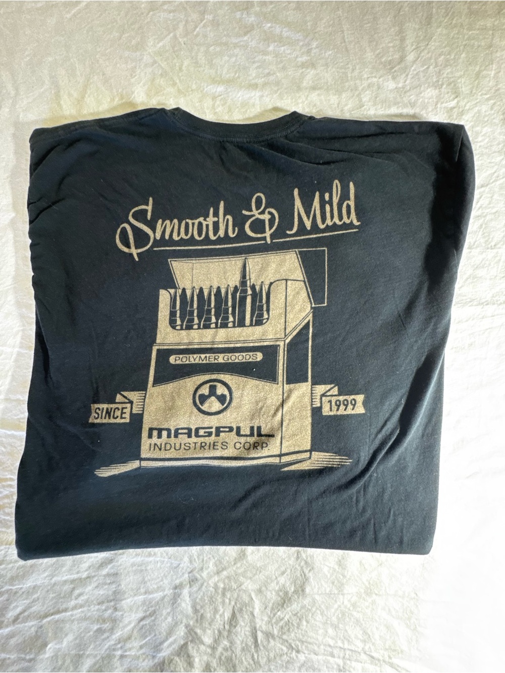 Men’s Dark Grey Graphic Tee with Gold 'Smooth & Mild' Print - Magpul